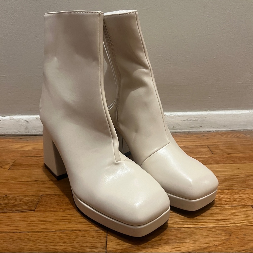 H&M Square Toed Cream Boots